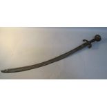 A 19c Afghan sword Pulorar with a curved fullered single edge blade, 71cm, steel hilt with down