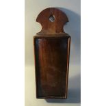 An 18c mahogany wall hanging two compartment tinder box with damper and iron strike and having a