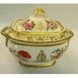A 19c Nantgarw two handled sucrier and cover, hand painted and gilded with floral sprays including