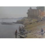 Christopher Mairs - Morning wash, Varanasi, signed, Tempera on paper, framed and glazed, 25cm x