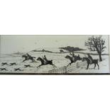 Unsigned - The Quorn hunt 1831, 19c black painting on glass, framed and glazed, 14cm x 38cm.