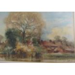 Henry Franks Waring 1900/1928 - Cottages and elm tree next to a river, signed, watercolour, framed