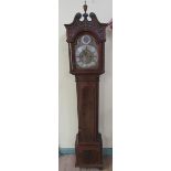 An English Edwardian miniature longcase clock in high quality mahogany case with swan neck pediments