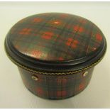 A McPherson tartanware thread box with six apertures, fitted interior and with lift of slightly