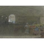 Albert Goodwin 1924 - 19c market hall, signed and dated, watercolour, framed and glazed, 19cm x