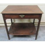 A late Georgian mahogany side table of rectangular form with rounded cornice fitted one long