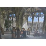 Louis Haghe 1875 - A religious meeting in the Cloisters, watercolour. Signed and dated, framed and
