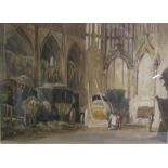 In the manner of J S Cotman - L'Eglise De St Laurent 1821, unsigned watercolour. Framed and glazed