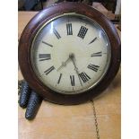 Late 19c German Black Forest wall clock with circular 'postmans alarm' type dial with convex glass