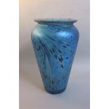 A blue iridescent glass vase in style of Loetz with mottled and swirled decoration, unsigned,