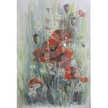 Edwina Woodcock - Poppies, watercolour. Signed, framed and glazed 33cms x 23cms.