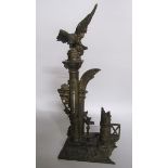 A Victorian gilt spelter ink stand with thermometer in the form of a classical column amongst a