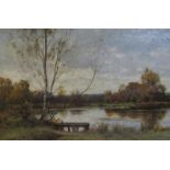 J E Grace - Autumn, oil on canvas. Signed, framed, 49cms x 74cms.