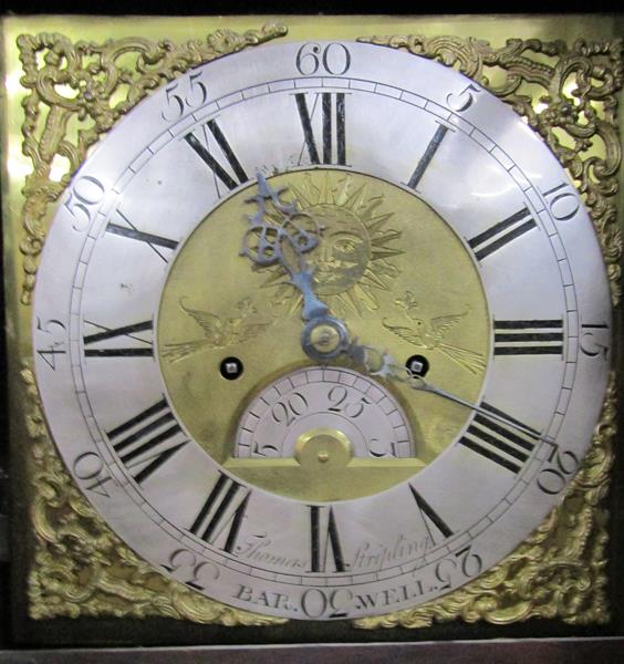 An early 18c 8 day longcase clock the 28cm square brass dial signed Thos. Stripling, Barwell and - Image 5 of 6