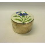 A late Victorian silver dressing table box, the lift off cover with a cornflower enamelled cover,