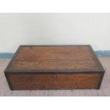 A 19c oak and steel mounted fitted transport box with dual side carrying handles. 96cms l x 57cms