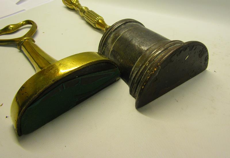 Two 19c brass and iron doorstops both with carry handles, one with base marked AK & Sons for - Image 4 of 4