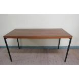 An Ideal Heim teak and composite board rectangular work table on black painted metal frame with
