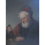 Unsigned late 18c/early 19c - The Money Lender, oil on board. Framed, 24.5cms x 18cms.