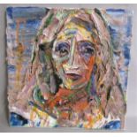 David Padworny - Portrait of a Female, signed and dated 2014. Impasto oil on canvas. 31cms x 31cms.