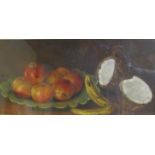 Guy Palmer 1900 - a still life apples, bananas and coconut, oil on canvas, framed and glazed.