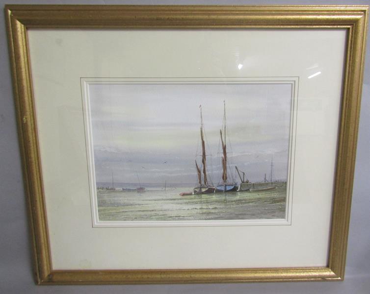 Alan Whitehead - beached sailing vessels at the quayside, watercolour. Signed, framed and glazed - Image 5 of 5