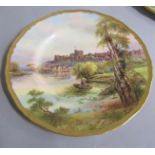 A Royal Worcester cabinet plate Windsor Castle and highlighted and signed by R Rushden with a tooled