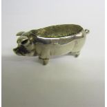 An Edwardian silver pig pin cushion, makers mark for Levi & Salaman, Birmingham 1903. 5cms l.