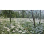 B T B Bennett - Wild Parsley, signed oil on canvas, framed. 58cms x 104cms.