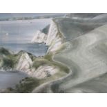 Ronald Maddox - Coast past towards Bats Head, Dorset, signed, watercolour, framed and glazed,