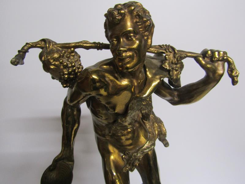 A 19c gilt bronze figure of a fawn travelling with an animal skin leotard, a stick over shoulder - Image 3 of 5