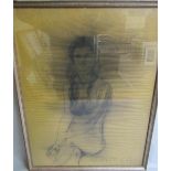 Tom Merrifield - A sketch of a seated nude female, signed, framed and glazed, 65cms x 50cms.