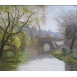 Brian Bennett 68 - the canal at Castle Street, Berkhamsted, signed in mono BTNB '68, oil on