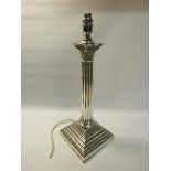 An Edwardian silver Corinthian column table lamp with electrical fittings. Makers mark for