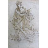 Unsigned late 17c/early 18c - preliminary sketch of a lady with Putto. Framed and glazed 5cms x