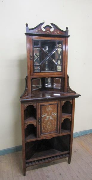 A late Victorian rosewood full height corner cupboard with mirror back and upper astragal glazed - Image 2 of 5