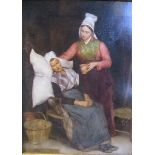 Alexandra Jean Baptiste Hesse - a young lady caring for an elderly lady seated in a chair, oil on
