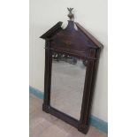 Early 19c mahogany wall mirror with broken arch pediment over a marquetry panel with gilt metal