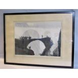 Frank Brangwyn and Yoshijiro Urushibara - The Devil's Bridge, signed in pencil by both artists.