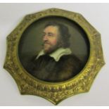 A 19c miniature oil on porcelain panel, portrait of a gentleman with beard and wearing a fur coat.