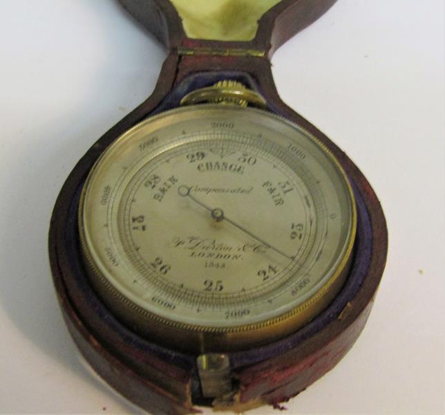 A late 19c pocket aneroid barometer by F Darton & Co. London with altitude scale to 8000 feet. The