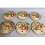 A set of six Royal Worcester hand painted fruit plates pattern W9535. Three by and signed by P Lynes