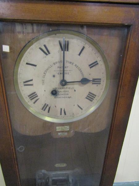 Early 20c English factory clocking in clock by Gledhill Brook Time Recorders, Halifax. The stained - Image 2 of 3