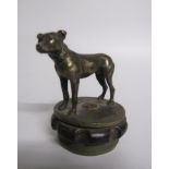 Early 20c radiator cap car mascot in the form of a dog, the dog measuring 9cms w x 6.5cms h. On
