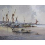 Peter Toms - on the Hard, watercolour. Signed, framed and glazed 19cms x 24cms.