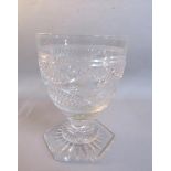 An English hexagonal base rummer glass, the bowl with engraved central band. 14cms h.