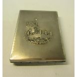 An early 20c white metal castle top cigarette box, the castle named Torre de Belem. 8cms w x 10.5cms