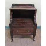 Early 19c mahogany bedroom commode with three quarter gallery, hinged lift off cover over base