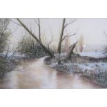 Ronald C Salvesen - Frost on the River Lea, pastel. Signed in mono. Framed and glazed 26cms x 40cms.