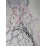 Tom Merrifield - A nude female upside down, mixed media, black chalk and watercolour, signed, framed